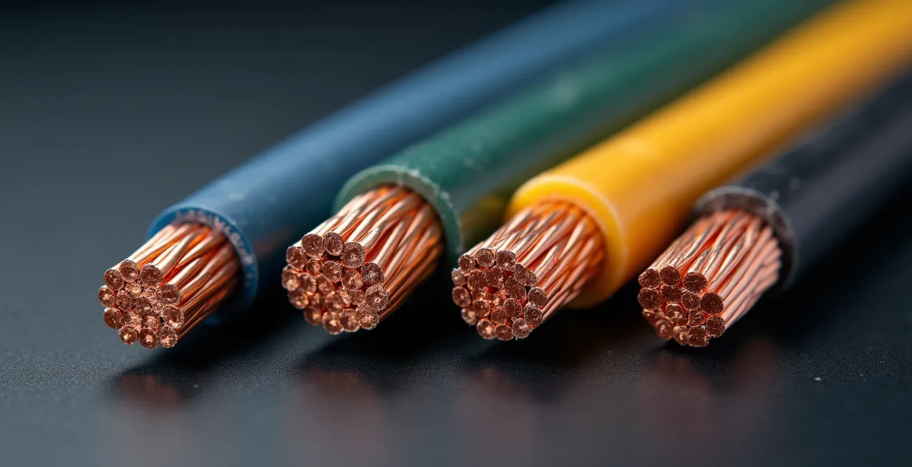Comparaison visuelle des différentes sections de câbles électriques