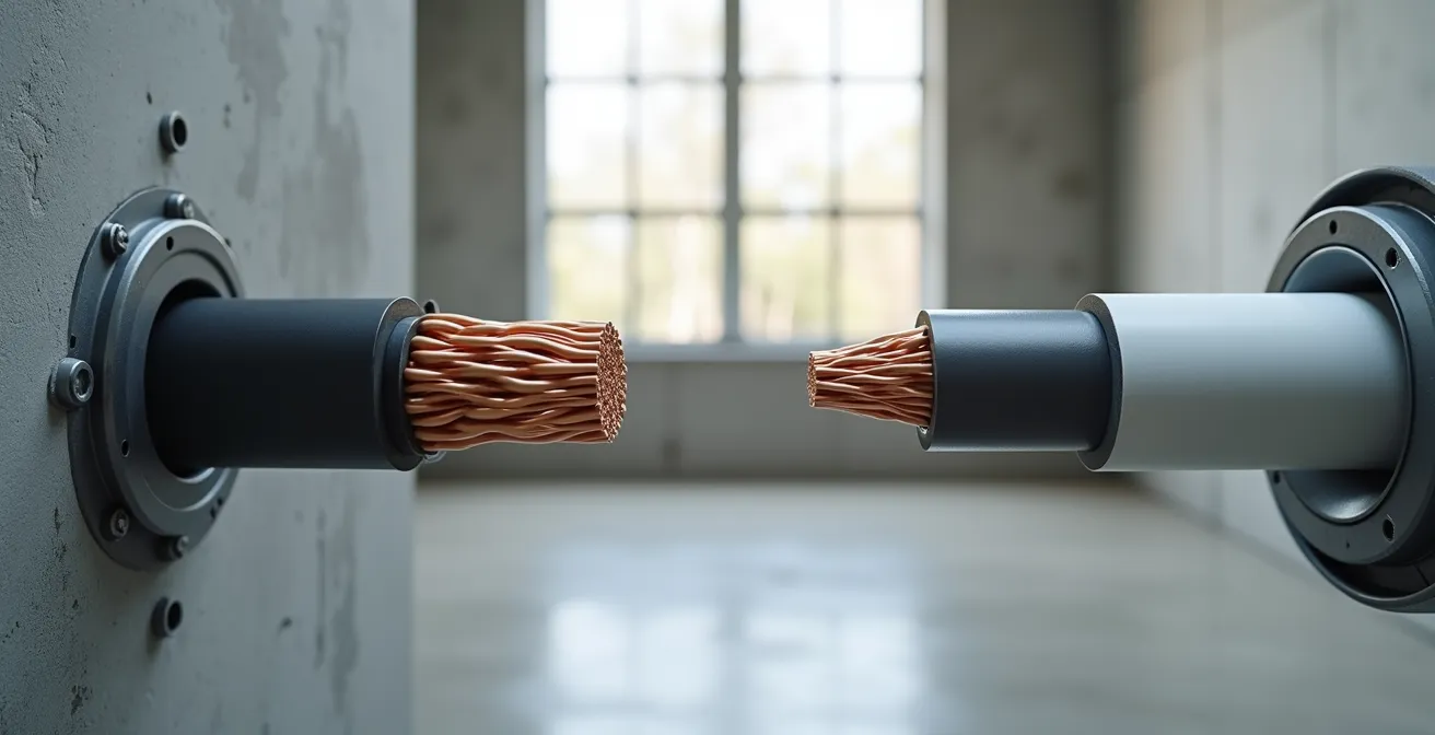 Différence entre câble rigide U-1000 R2V et câble souple H07VK pour installation encastrée