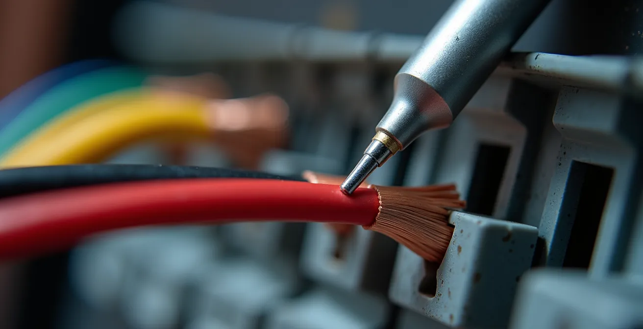 Gros plan macro sur un mégohmmètre professionnel mesurant la résistance d'isolement avec affichage numérique