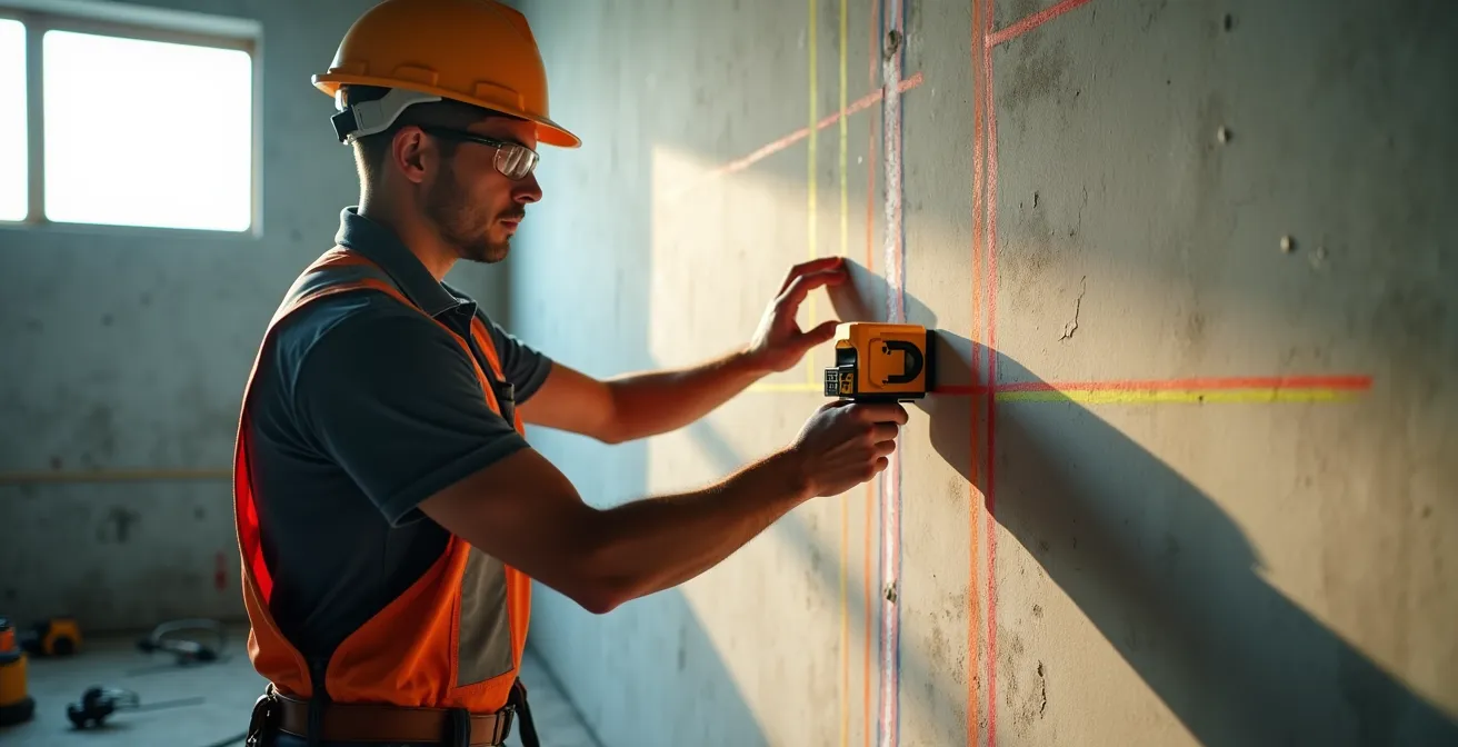 Vue d'ensemble d'un mur avec tracé optimisé des saignées électriques
