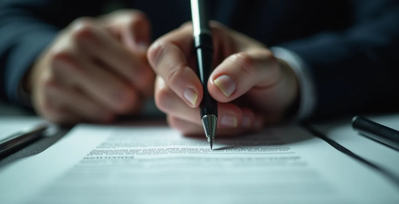 Main tenant un stylo au-dessus d'un document d'ordre de réparation