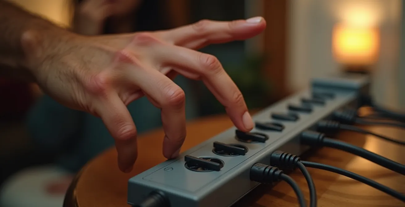 Illustration du danger de surcharge sur une multiprise avec câble 1,5 mm²