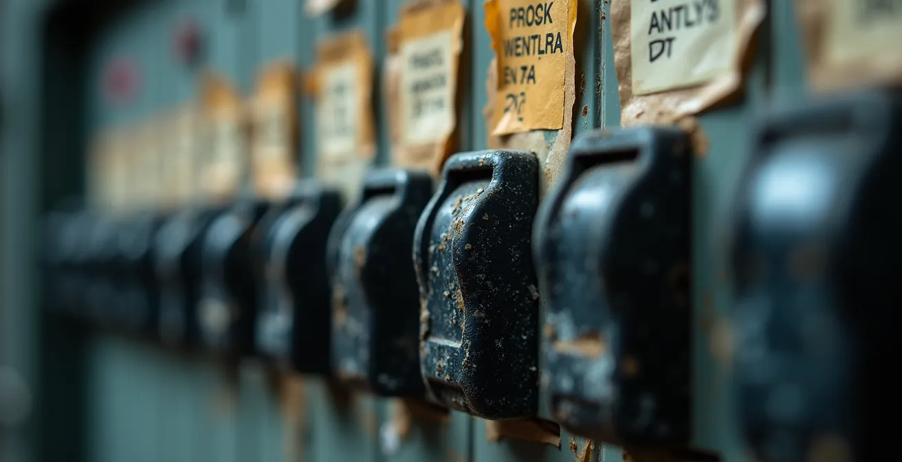 Gros plan sur un tableau électrique avec étiquetage temporaire des circuits