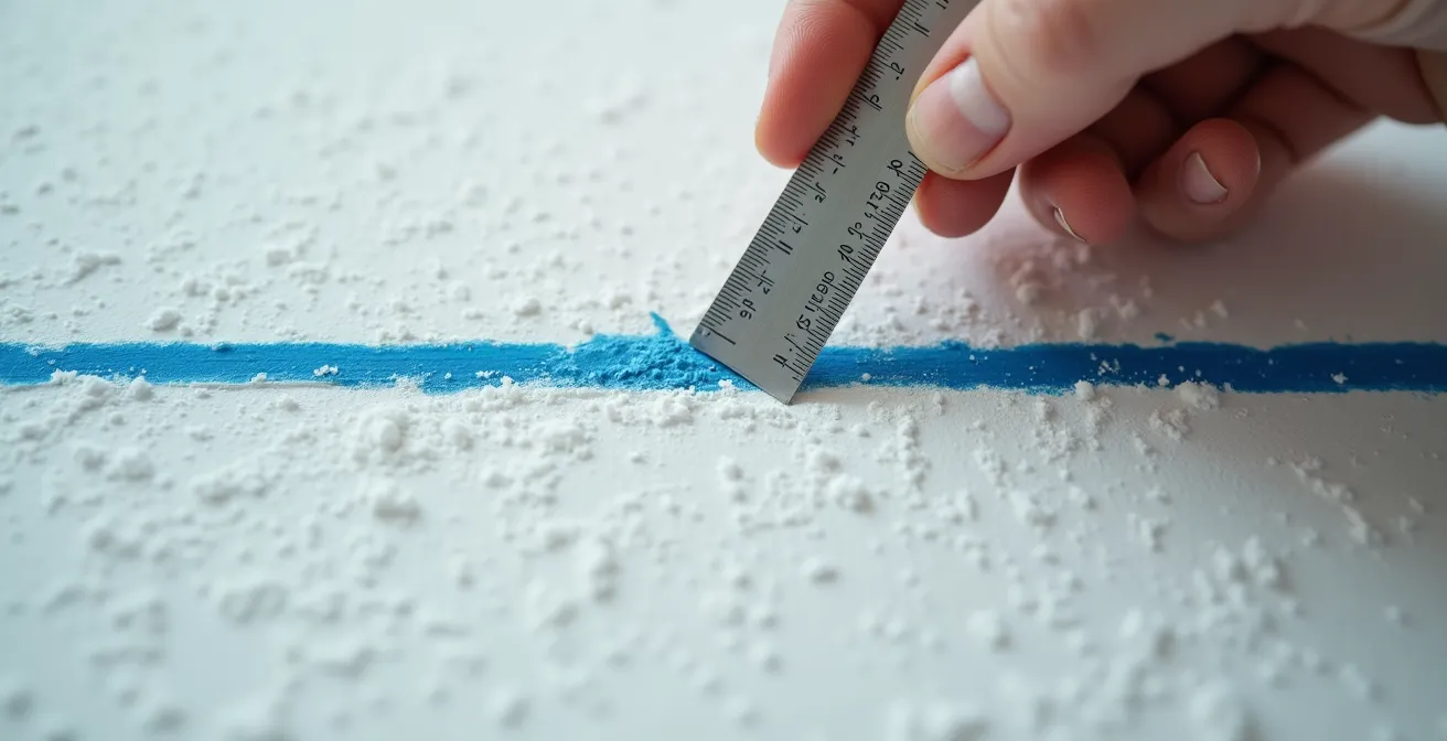 Artisan utilisant un cordeau à tracer et une règle de maçon pour marquer l'emplacement d'une saignée électrique