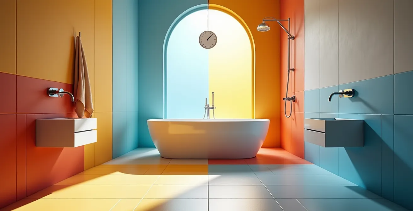 Vue technique des volumes de sécurité électrique dans une salle de bain française moderne