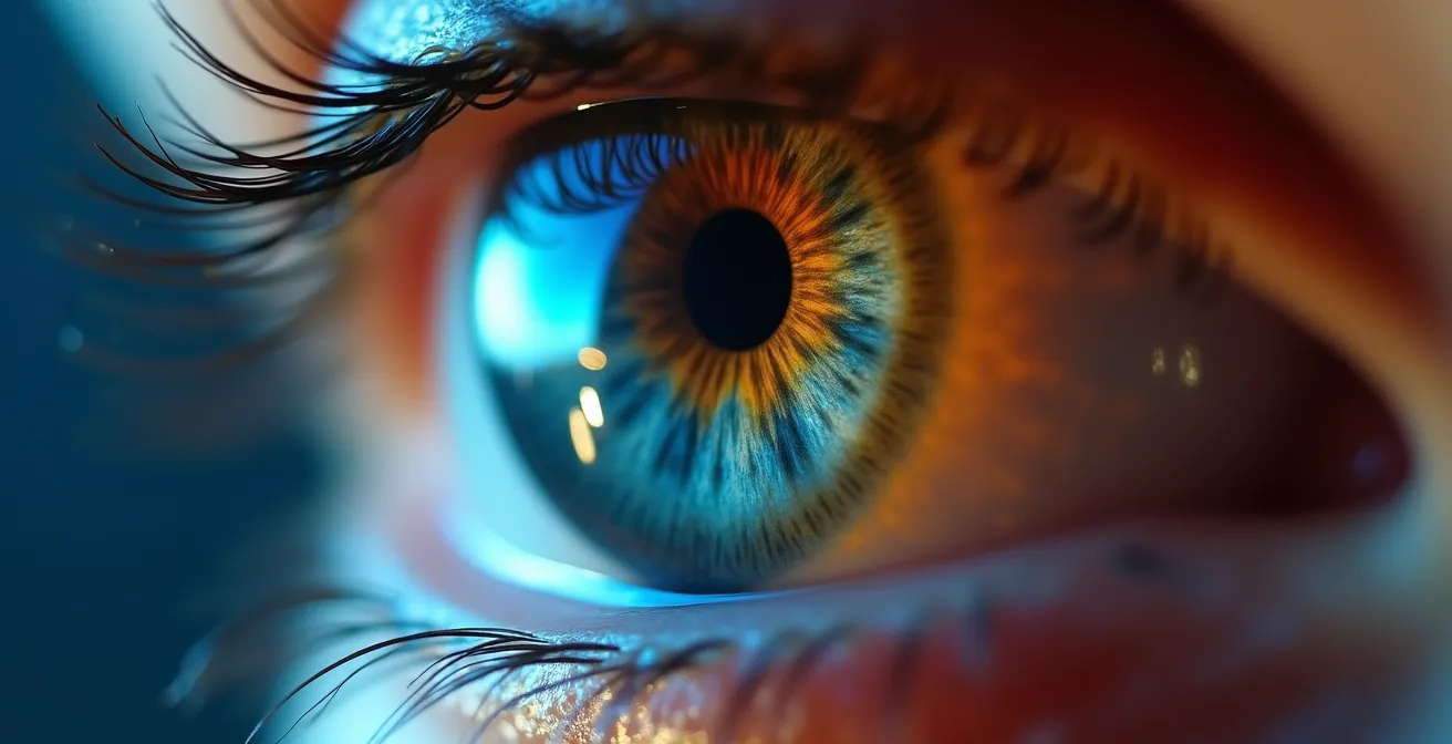 Comparaison visuelle de l'effet de la lumière bleue et rouge sur le cerveau le soir