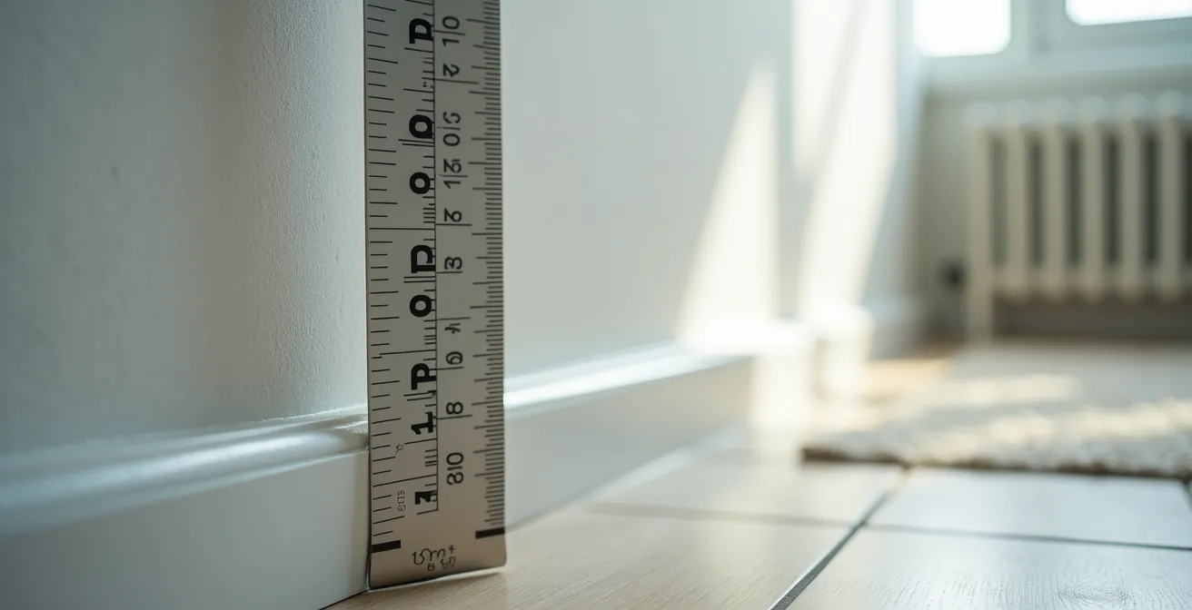 Schéma technique montrant les distances d'installation optimales d'un radiateur à inertie