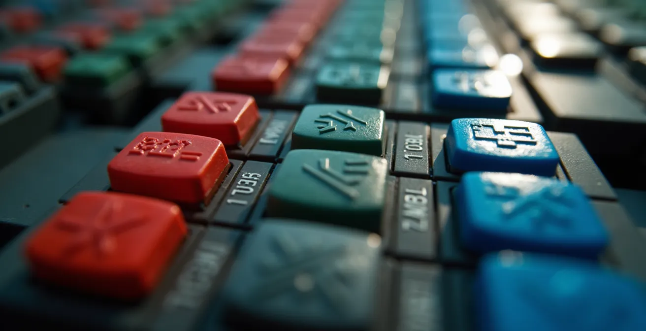 Gros plan sur système d'étiquetage coloré et QR code sur tableau électrique