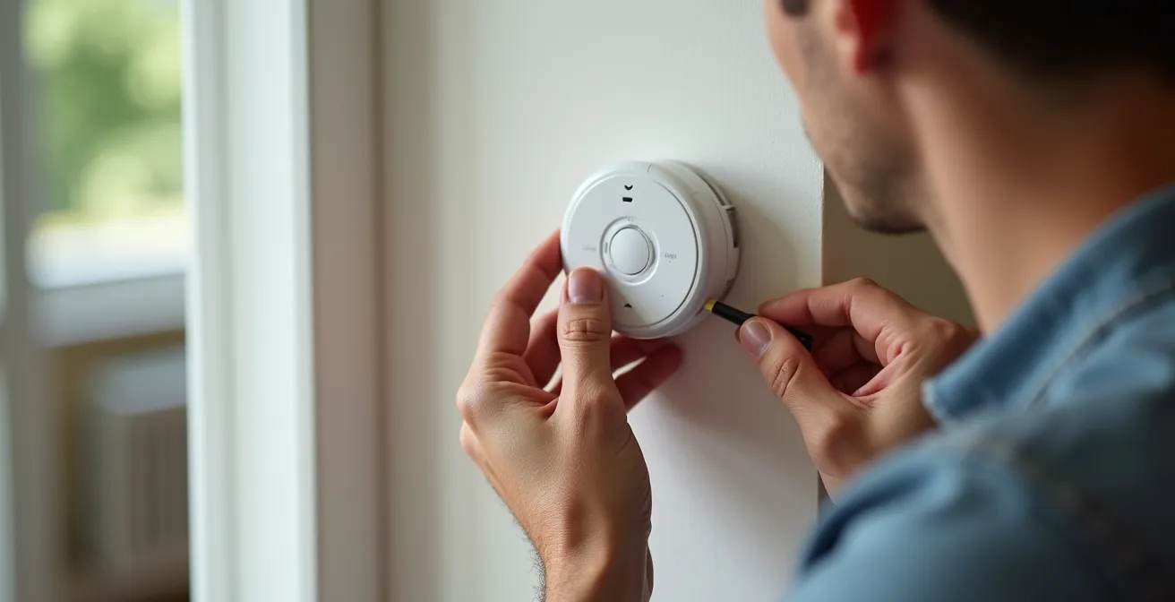 Installation d'un détecteur de mouvement dans le coin d'une pièce pour une couverture optimale.