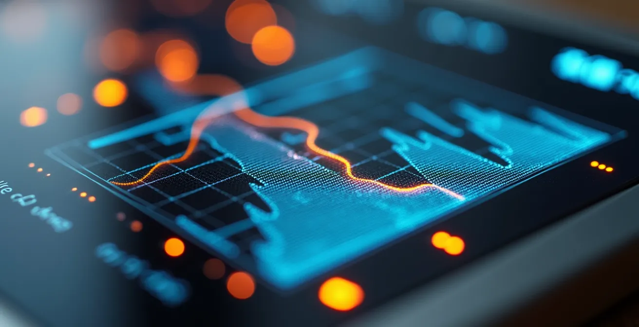 Gros plan sur un système de monitoring solaire affichant les courbes de production et de consommation en temps réel
