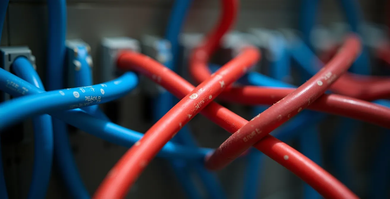 Vue technique d'un tableau électrique montrant les connexions de neutres et phases