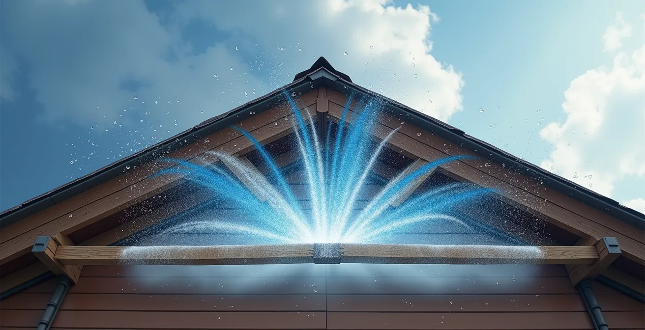 Vue en coupe montrant la circulation d'air sous les panneaux solaires et l'évacuation de l'eau